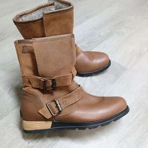 Sorel Brown Leather Major Moto Buckle Riding Outdoor Boots Women's 7.5